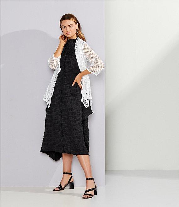 IC Collection Textured Bubble Check Woven Mock Neck Sleeveless Pocketed Swing Waistless Midi Dress Product Image