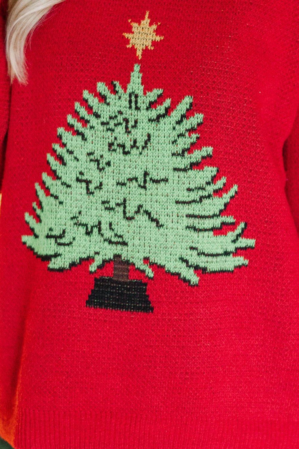Home For The Holidays Red Christmas Tree Sweater Female Product Image
