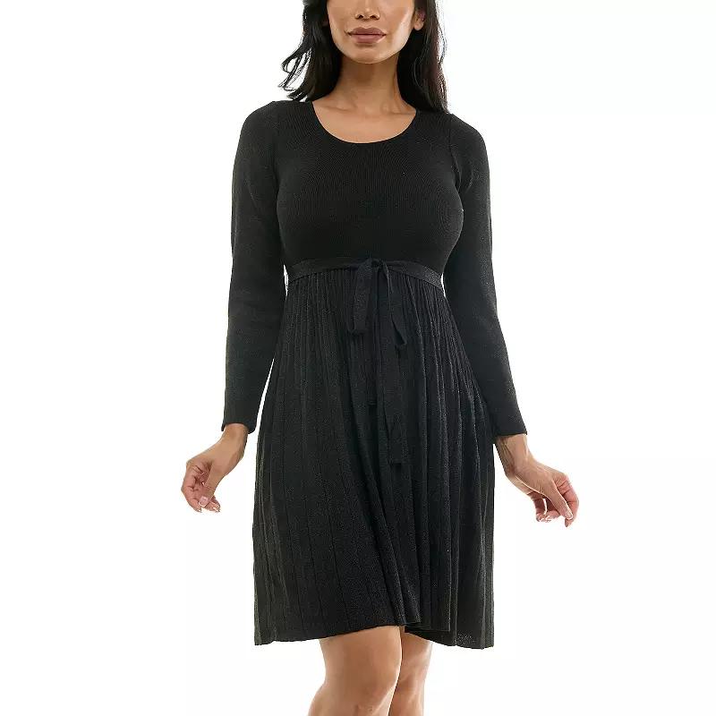 Women's Nina Leonard Pleat Glitter Knit Dress, Size: Small, Black Black Product Image