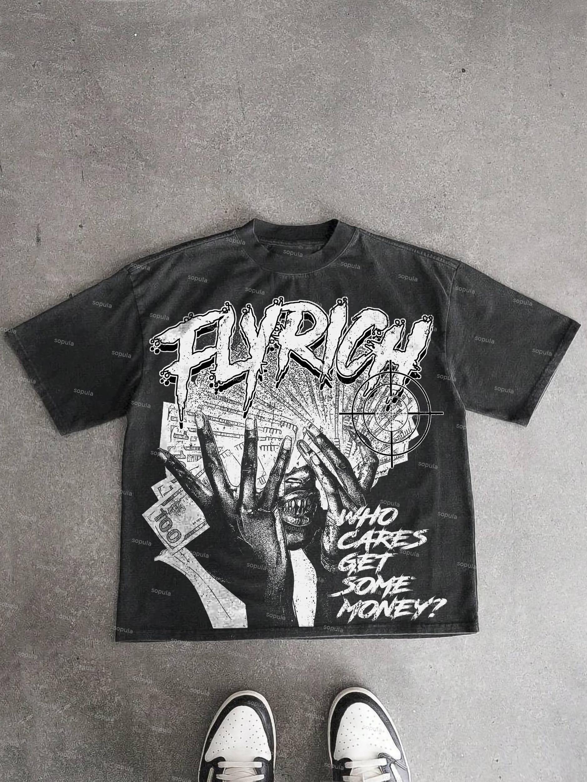 Fly Rich Get Some Money Print Acid Wash T-shirt Product Image