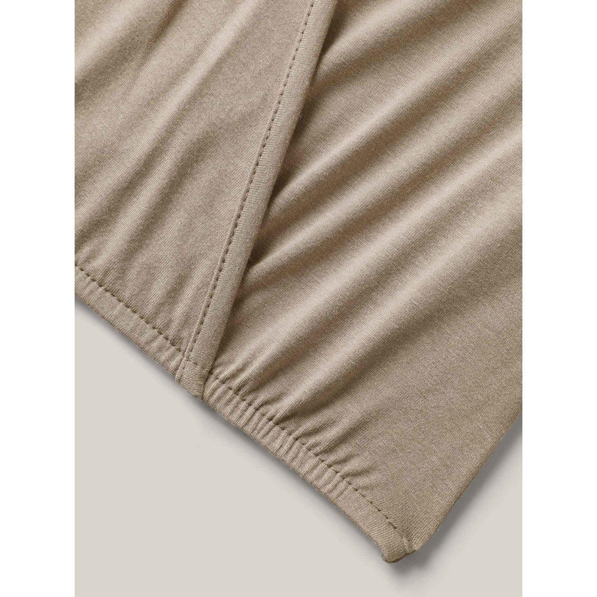 Plus Size Supersoft Plain V-Neck Wrap Front T-Shirt Tan Women Casual Overlapping Overlap Collar Loose Everyday T-shirts BloomChic 22-24/3X Product Image