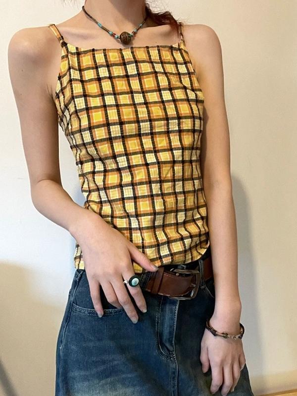 Vintage Plaid Print Cami Top Product Image