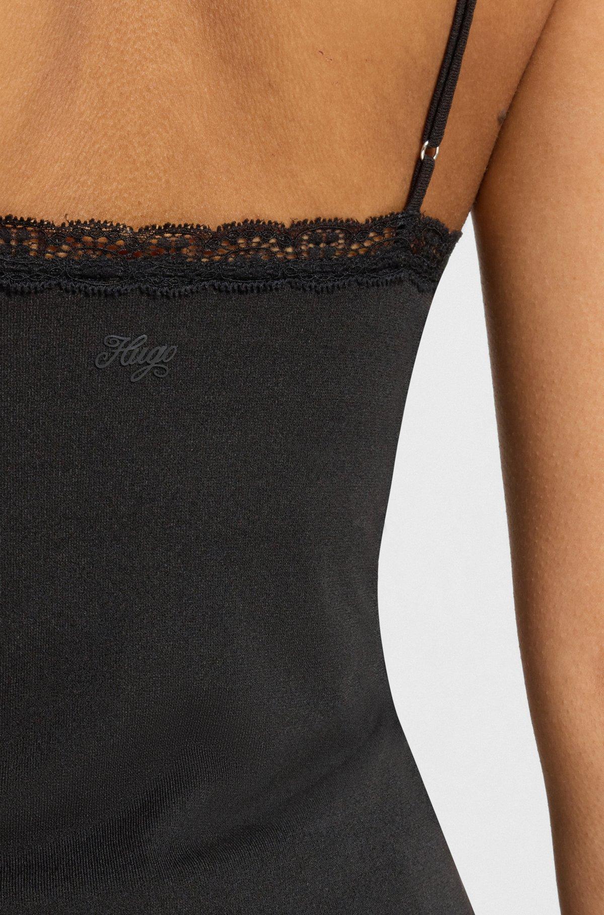 HUGO - Lace-trim top with ruffled front - Black Product Image