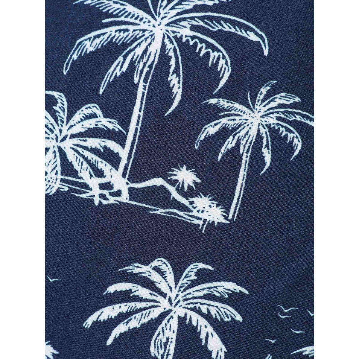 Plus Size Indigo Tropical Print Lace Trim Flowy Blouse Women Short sleeve V-neck Vacation Blouses BloomChic 14-16/1X Product Image