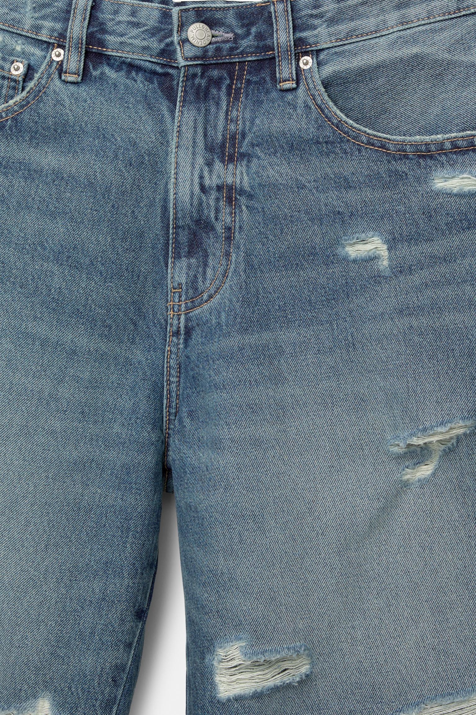 Ripped straight fit denim Bermuda shorts Product Image