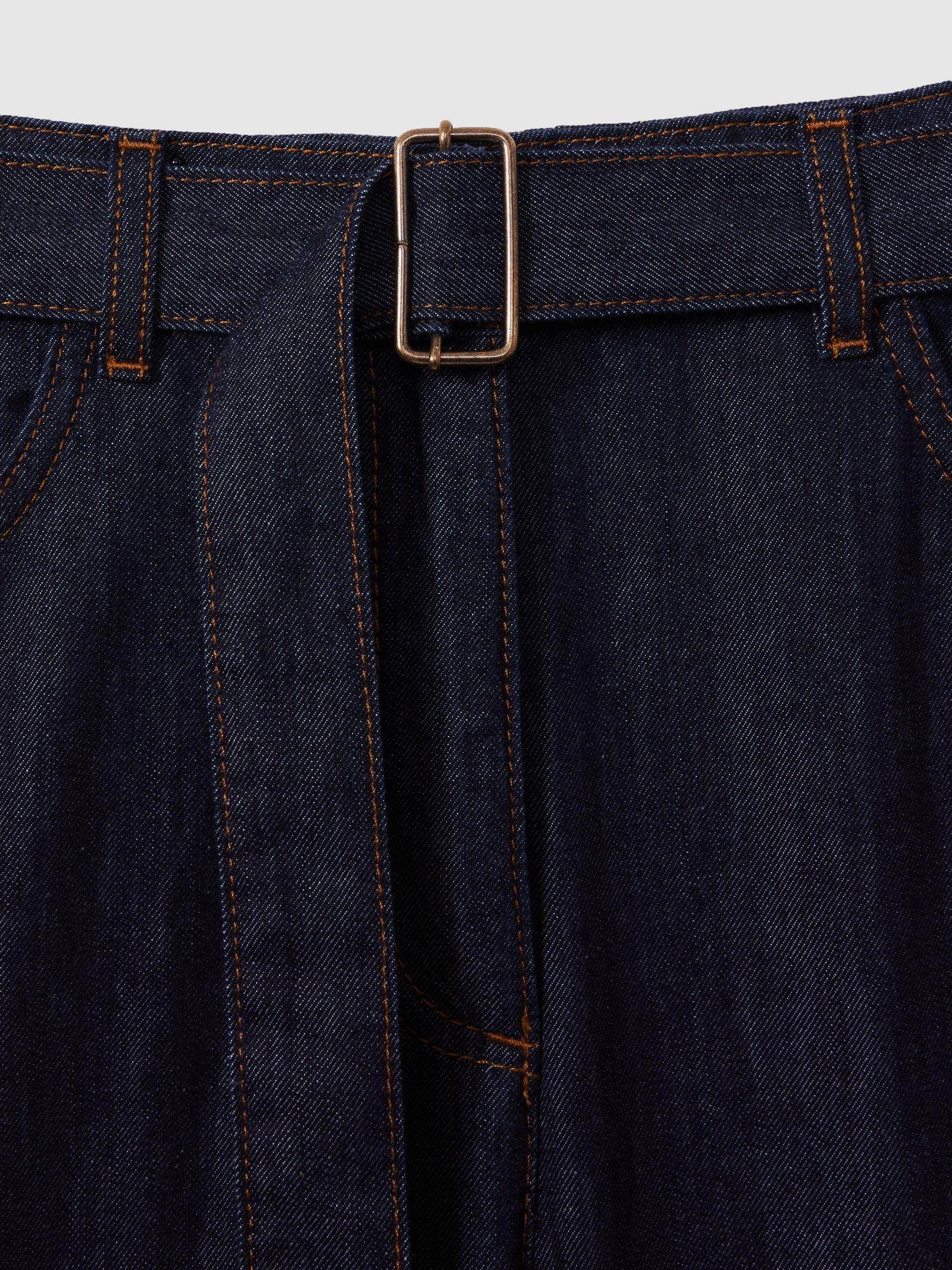 Belted Wide Leg Jeans in Dark Blue Product Image