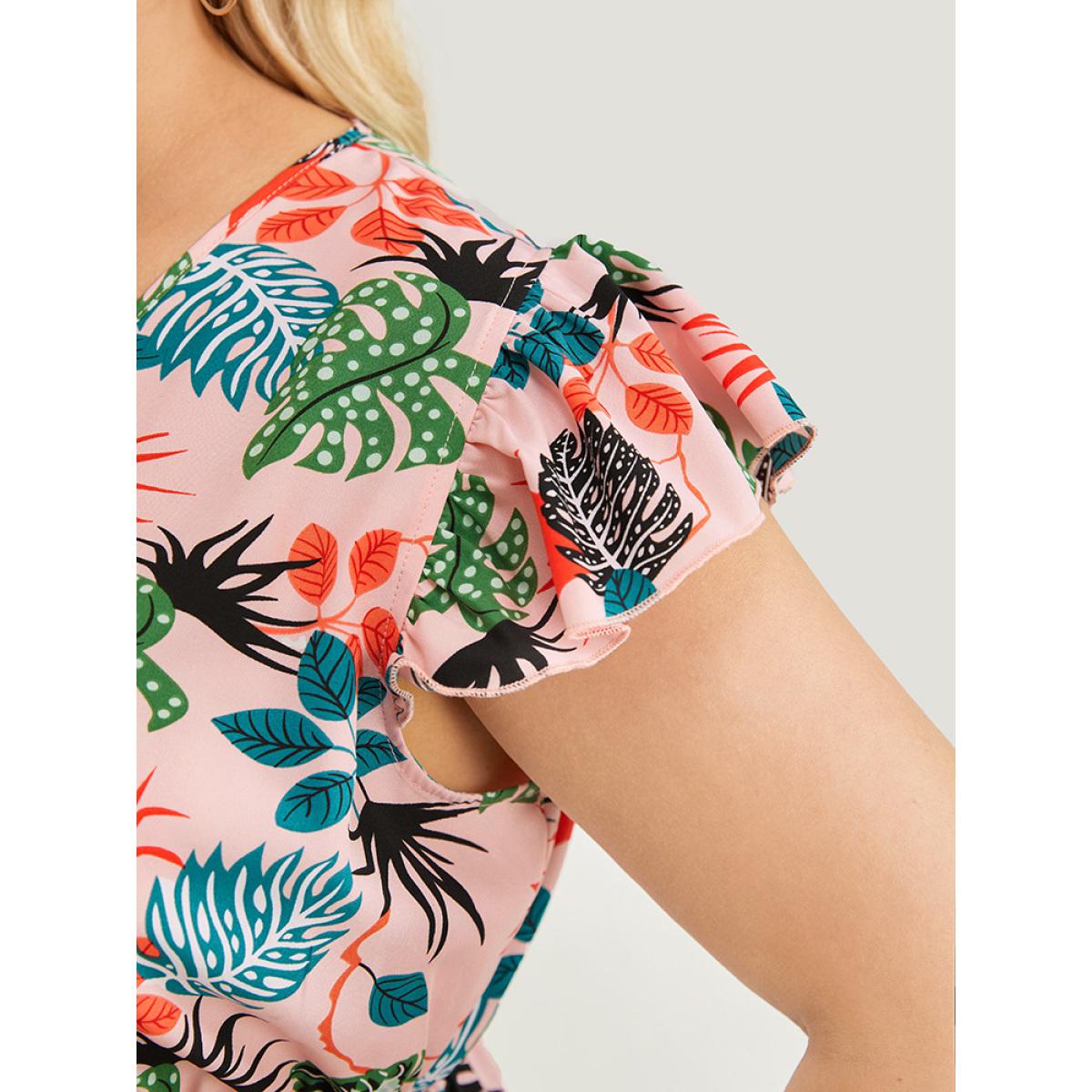 Plus Size Watermelon Plant Print Cap Sleeve Ruffle Wrap Blouse Women Elegant Cap Sleeve V-neck Dailywear Blouses BloomChic 28/5X Product Image