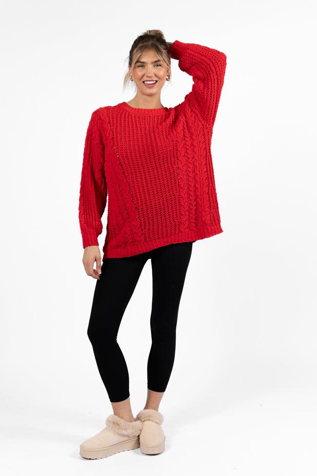 Wide Open Spaces Red Chenille Cable Knit Oversized Sweater FINAL SALE Product Image
