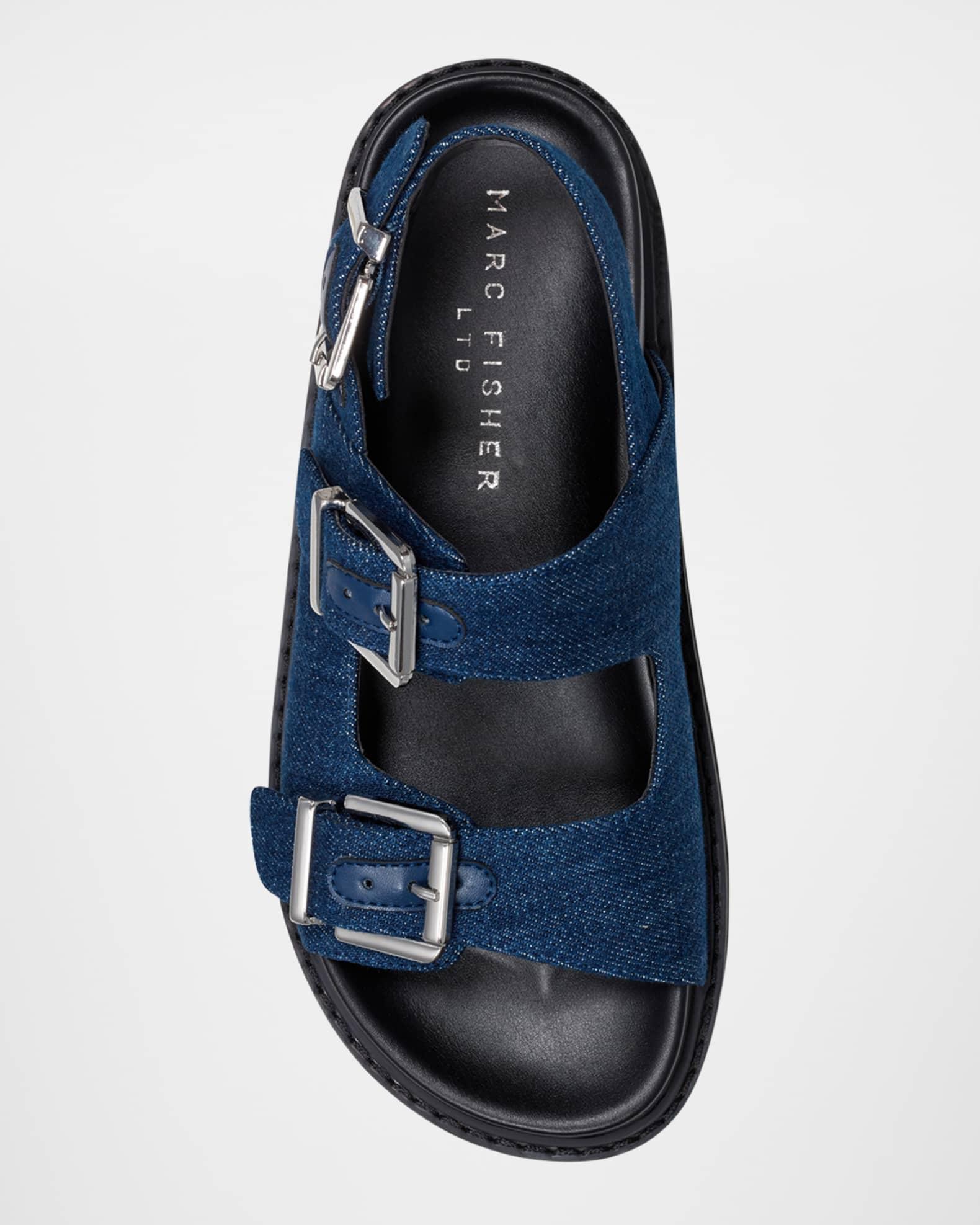 Agenda Denim Dual-Buckle Slingback Sandals Product Image