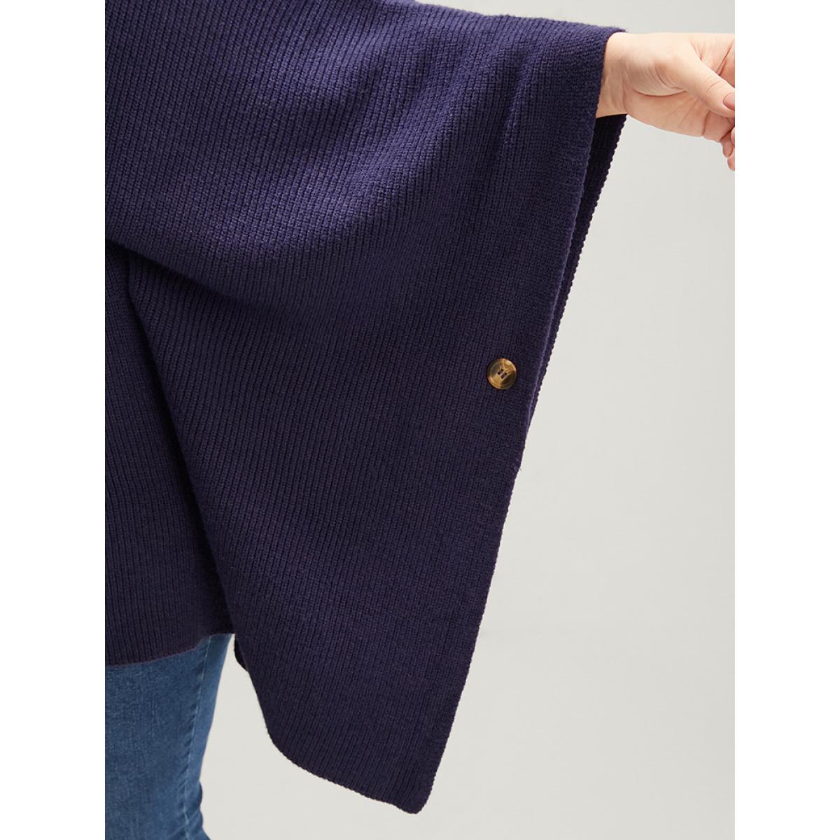 Plus Size Soft Pointelle Knit Dolman Sleeve Belted Zipper Knit Top Eggplant Women Casual Loose Cap Sleeve Mock Neck Dailywear Pullovers BloomChic 26/4X Product Image