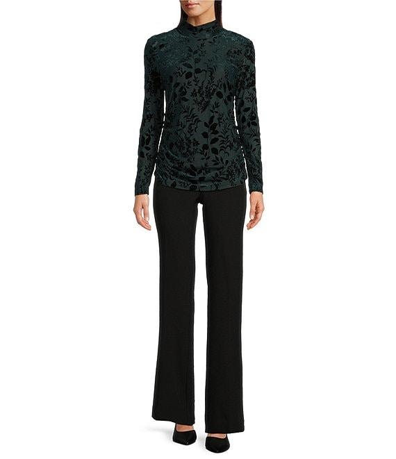 Calvin Klein Floral Burnout Crushed-Velvet Long Sleeve Mock Neck Ruched Top Product Image