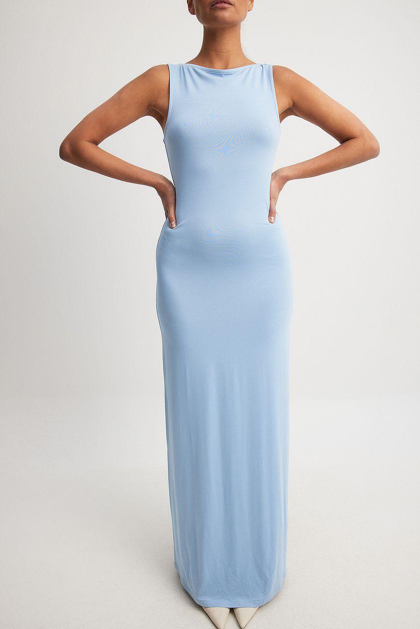 Soft Line Boat Neck Sleeveless Maxi Dress Product Image