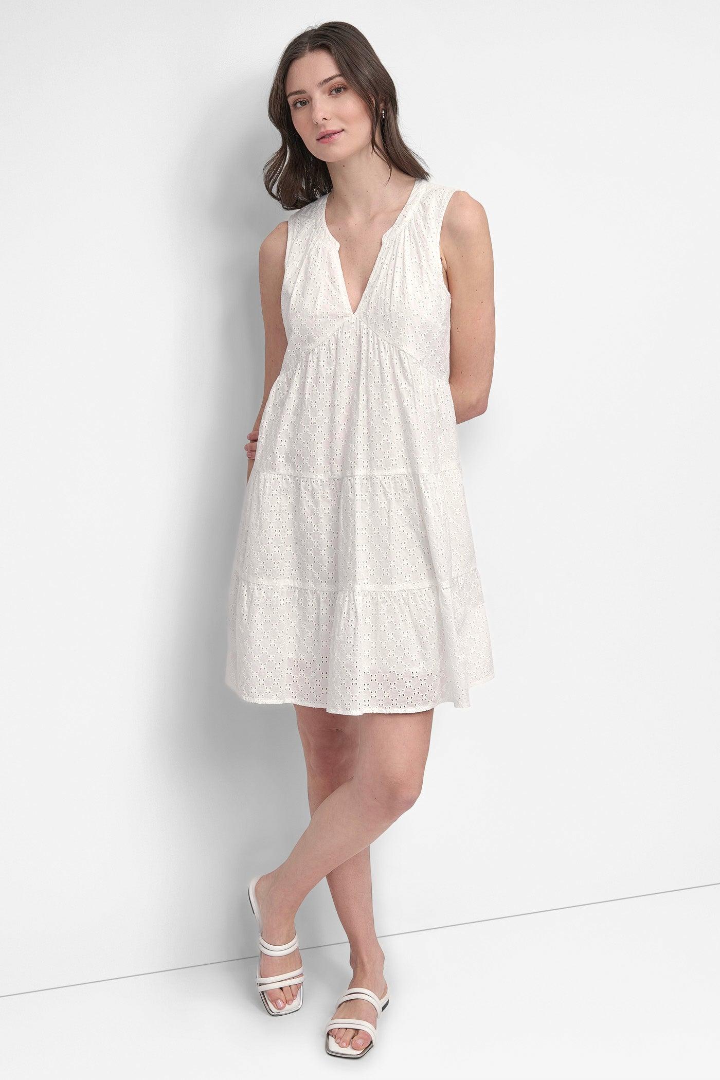 SLEEVELESS EYELET TIERED DRESS Product Image
