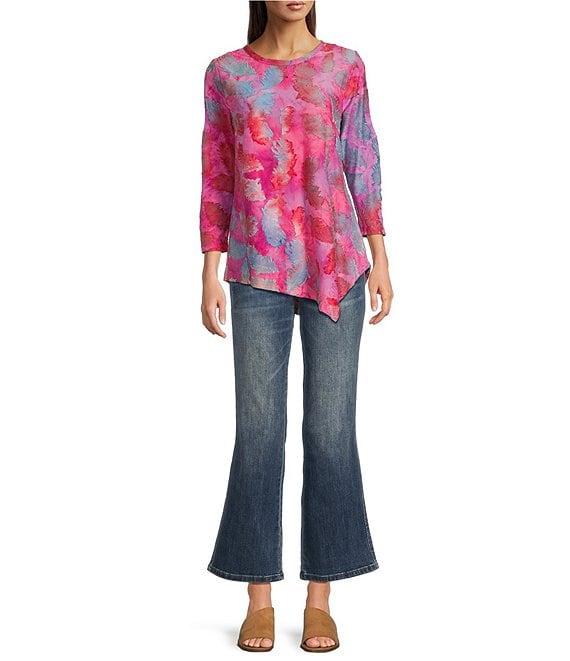 Calessa Burnout Crew Neck 3/4 Sleeve Tunic Product Image