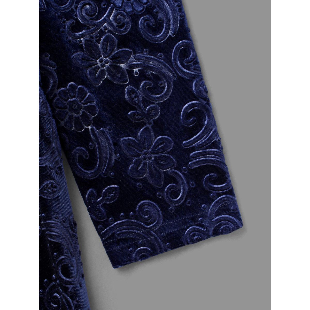 Plus Size Square Neck Floral Velvet Midi Dress DarkBlue Women Cocktail Party Curvy Bloomchic 28/5X Product Image