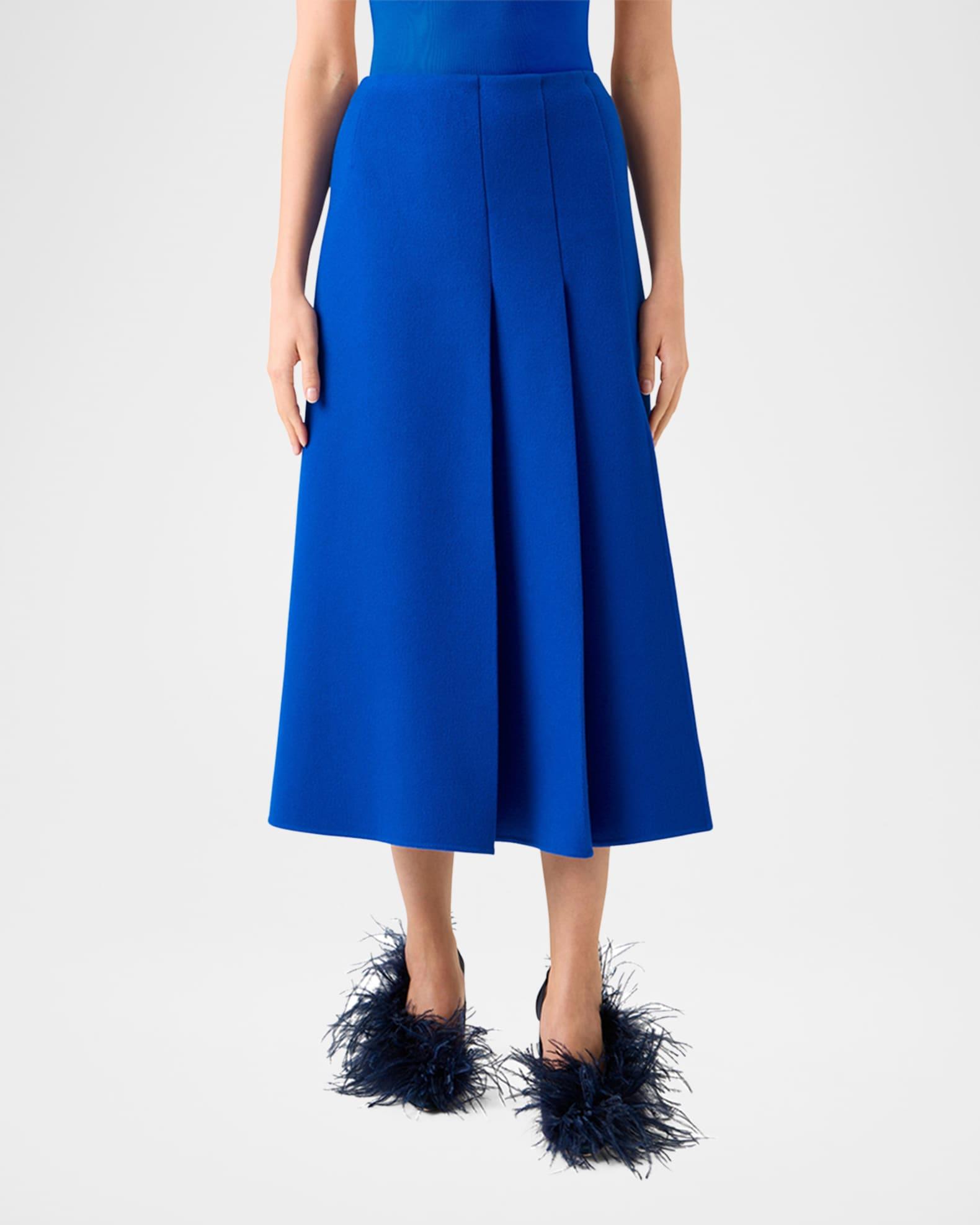 Pleated Wool Flannel Double-Face A-Line Midi Skirt Product Image