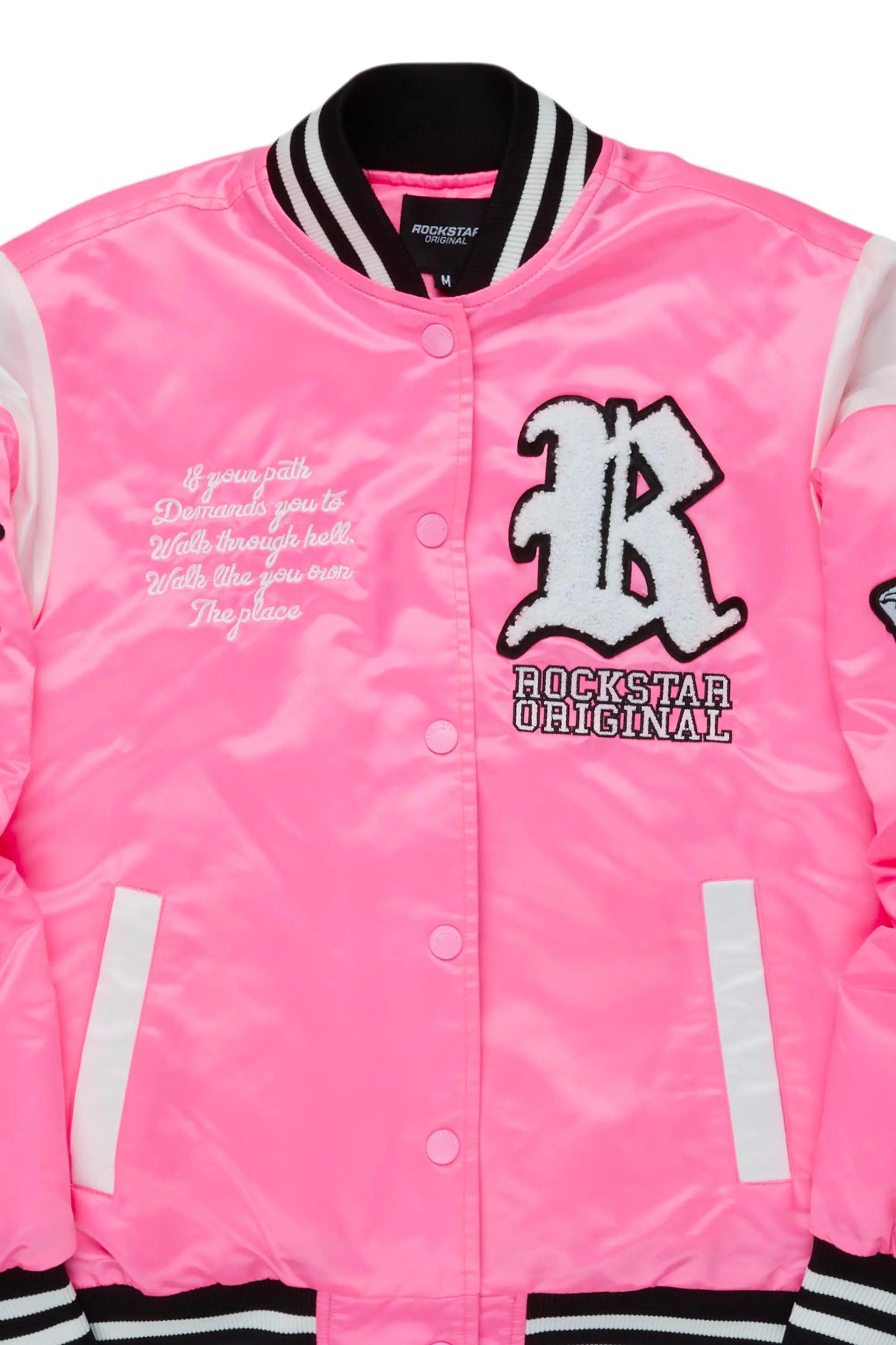 Sosa Hot Pink Satin Varsity Jacket Female Product Image