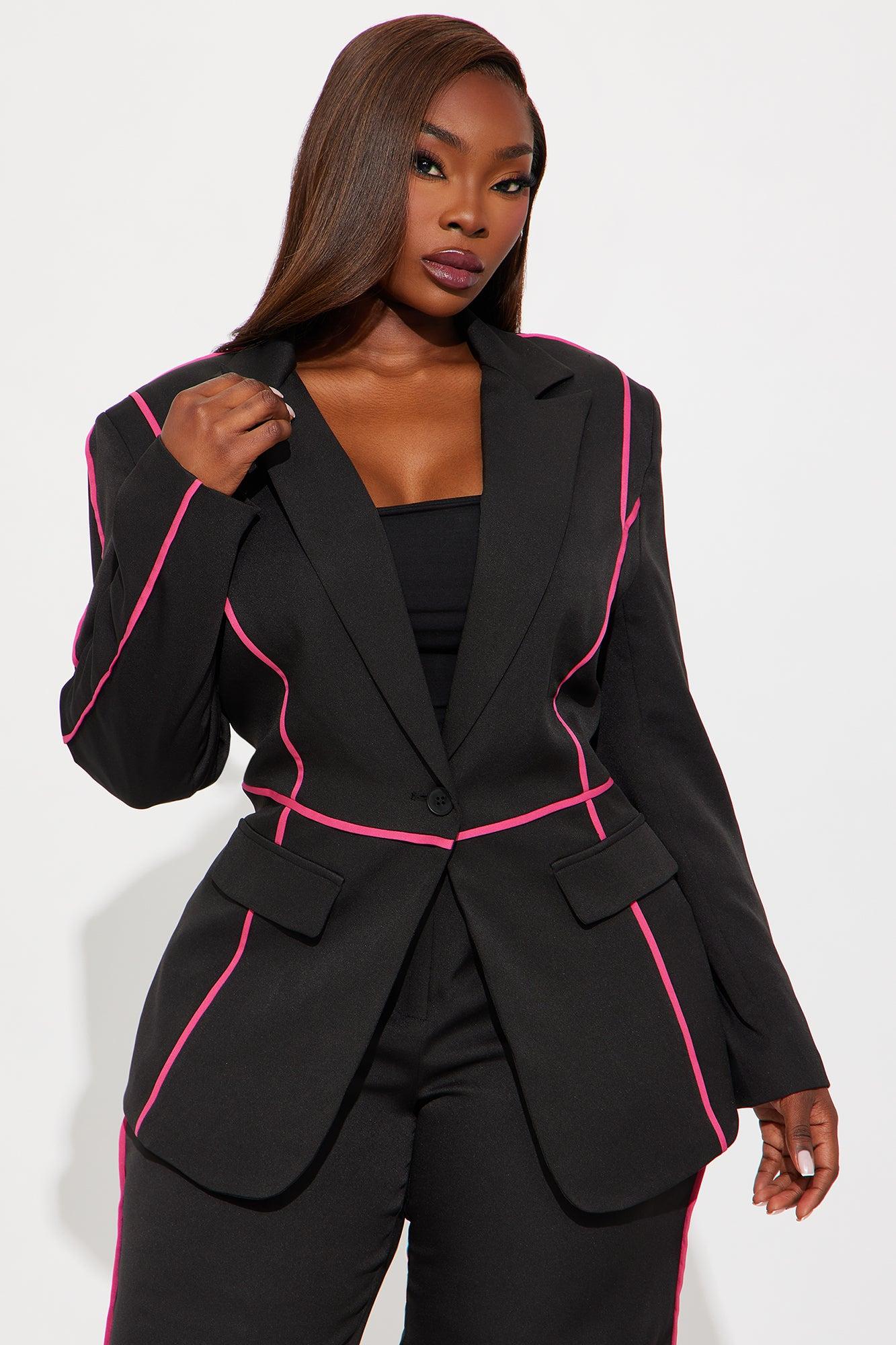 Miss Executive Blazer Pant Set - Black/Pink Female Product Image