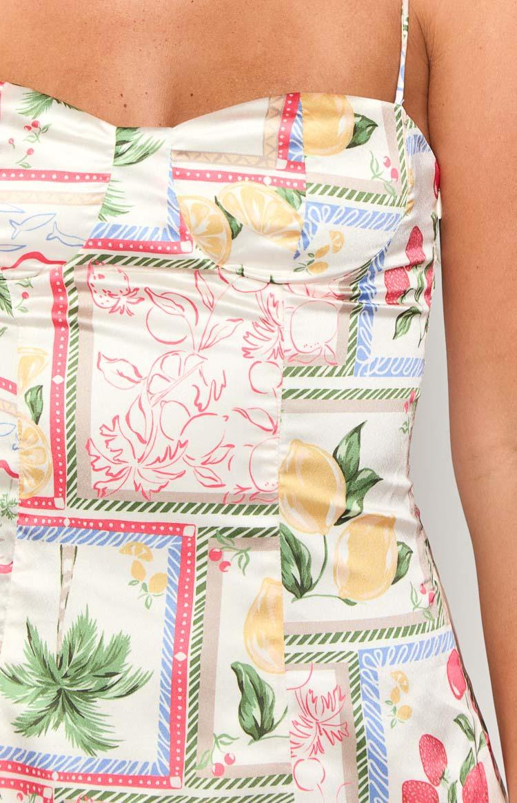 Penny Lane White Satin Roma Print Mini Dress Product Image