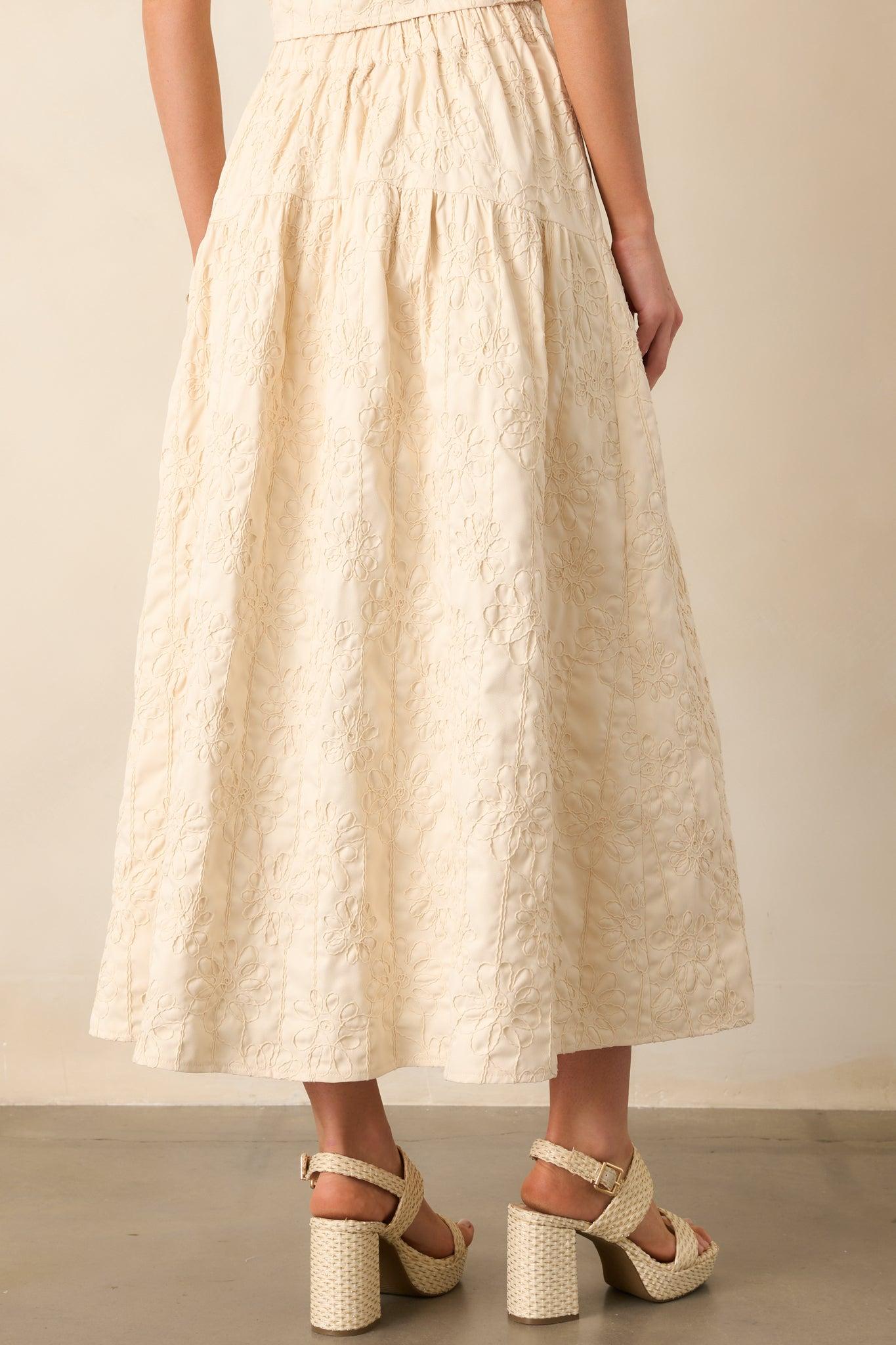 Evening Delights Beige Floral Embroidered Midi Skirt Product Image