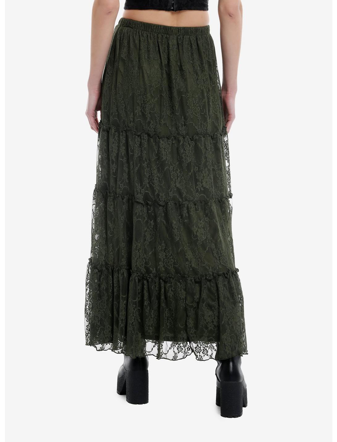 Thorn & Fable Green Lace Tiered Mini Skirt Product Image