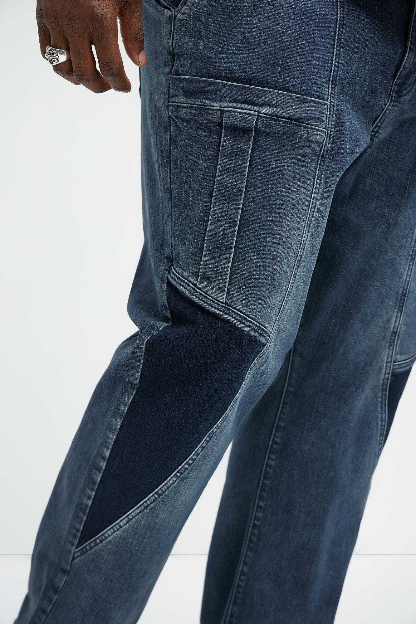 Heavy Pocket Straight Cargo Jeans - Medium Blue Wash Product Image