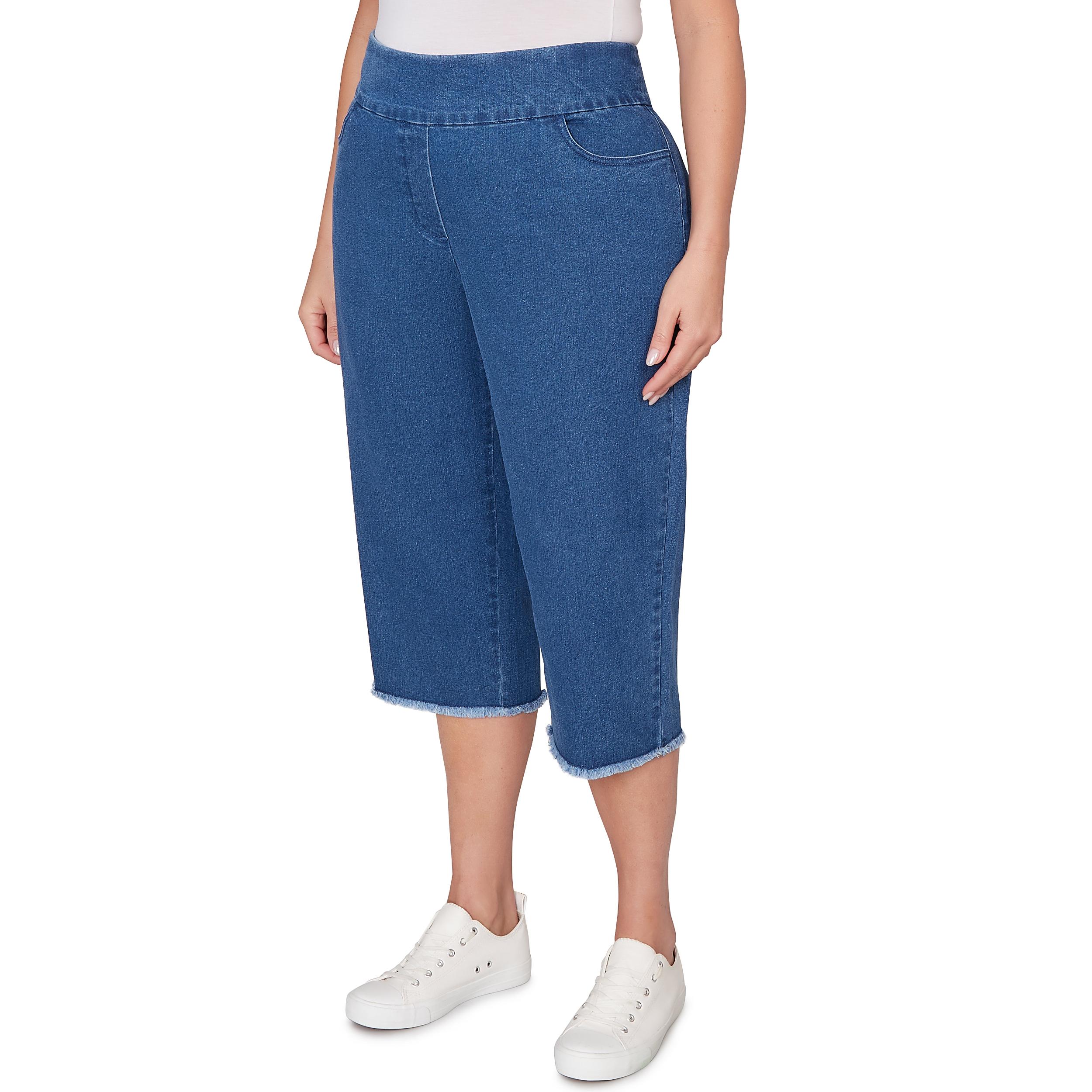 Alfred Dunner Super Stretch Denim Fringe Capri Pant- Petite Product Image