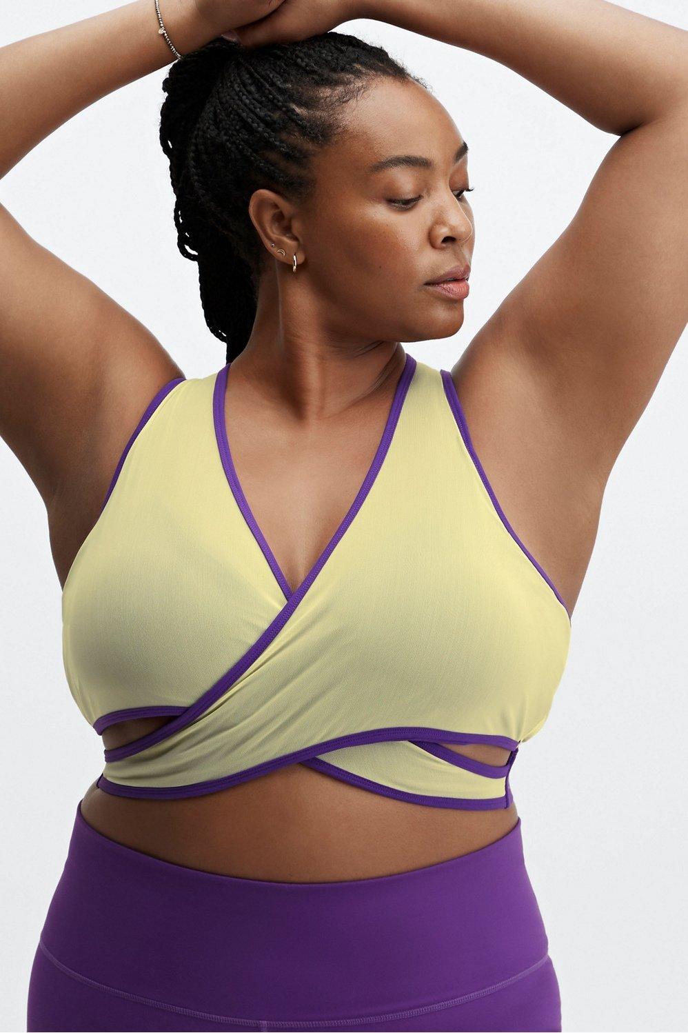 Fabletics Faye Medium Impact Sports Bra Womens Berry Kiss/Lemon Crme Size XXS Product Image