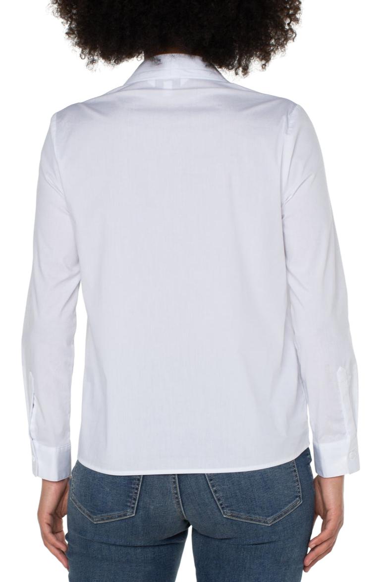 V Neck Long Sleeve Woven Top - White Product Image