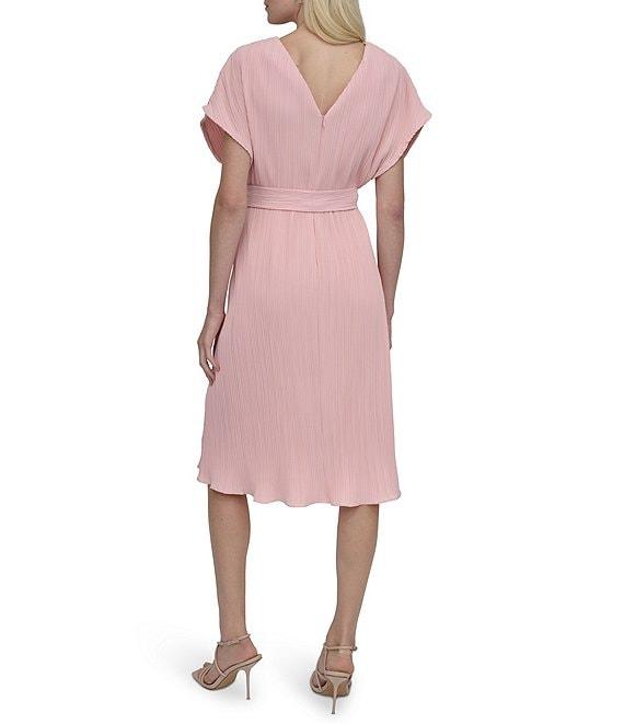 DKNY by Donna Karan Woven Crossover V-Neck Short Dolman Sleeve Belted A-Line Midi Dress Product Image