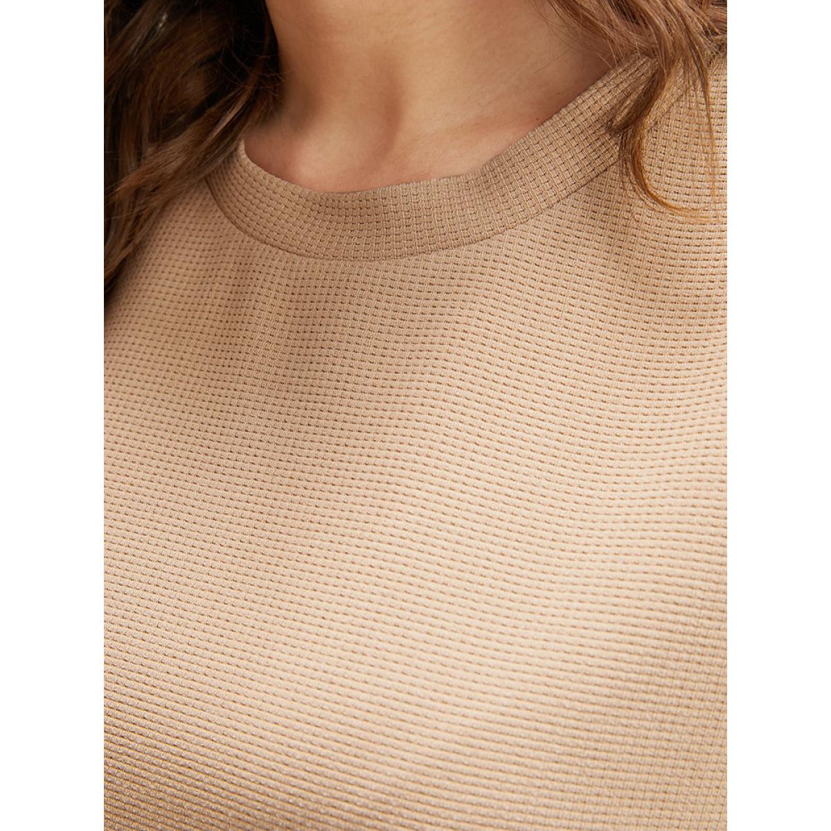 Plus Size Colorblock Contrast Round Neck Drop Shoulder Sweatshirt Women Tan Casual Patchwork Round Neck Dailywear Sweatshirts BloomChic 18-20/2X Product Image