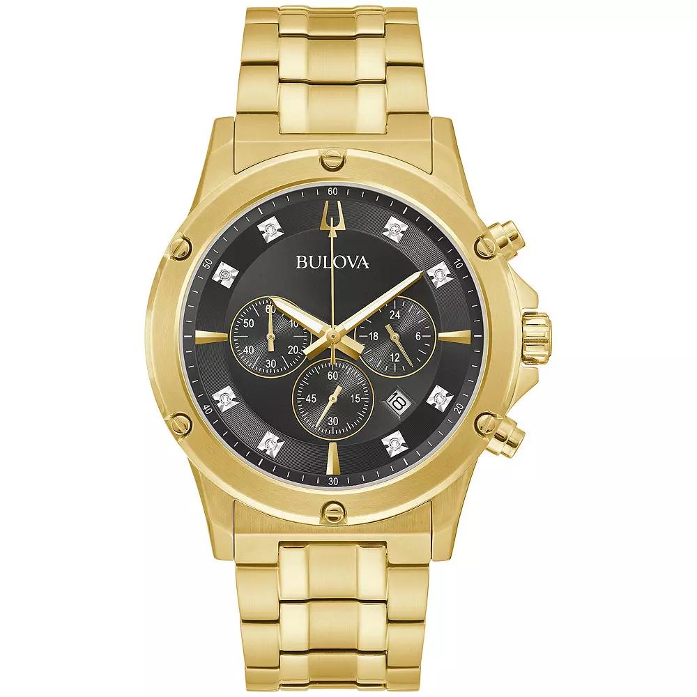 Bulova Mens Classic Gold Tone Stainless Steel Chronograph Diamond Accent Bracelet Watch - 97D126 Product Image