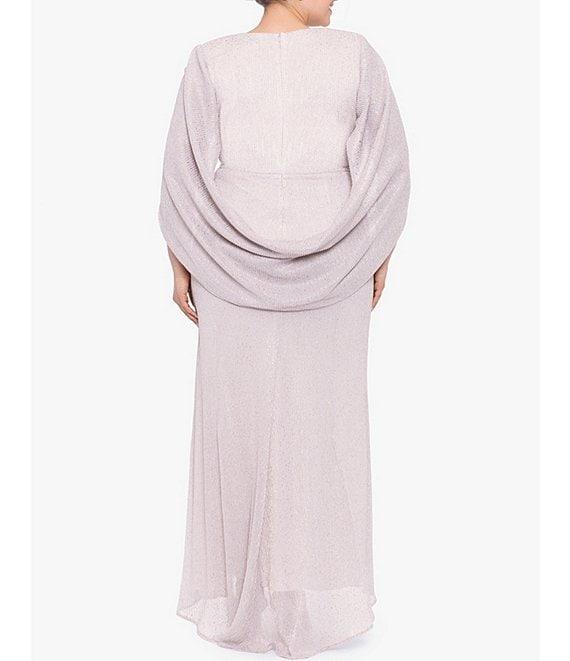 Betsy & Adam Plus Size 3/4 Cape Sleeve Deep V-Neck Drape Back Long Dress Product Image