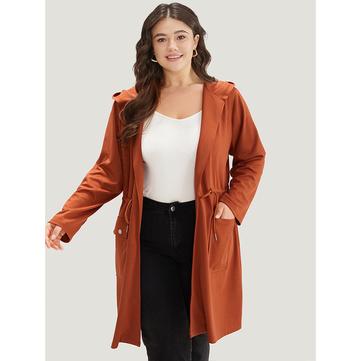 Plus Size Halloween Plain Hooded Pocket Drawstring Knot Coat Women OrangeRed Casual Plain Ladies Dailywear Winter Coats BloomChic 28/5X Product Image