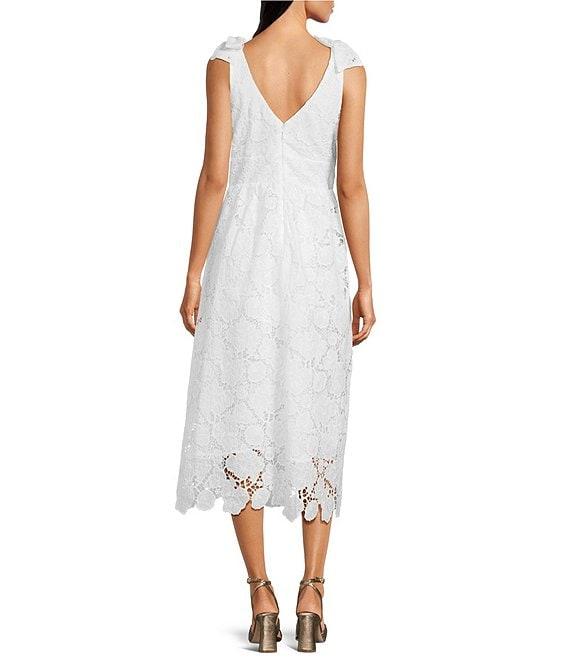 Layered With Love Dixie Lace V-Neck Sleeveless Tie Shoulder Scallop Hem Midi Dress Product Image