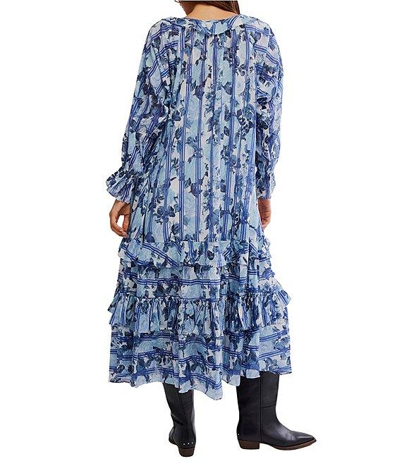 Free People Garden Wonders Ruffle V-Neck Long Sleeve Button Front Tiered Midi Dress Product Image