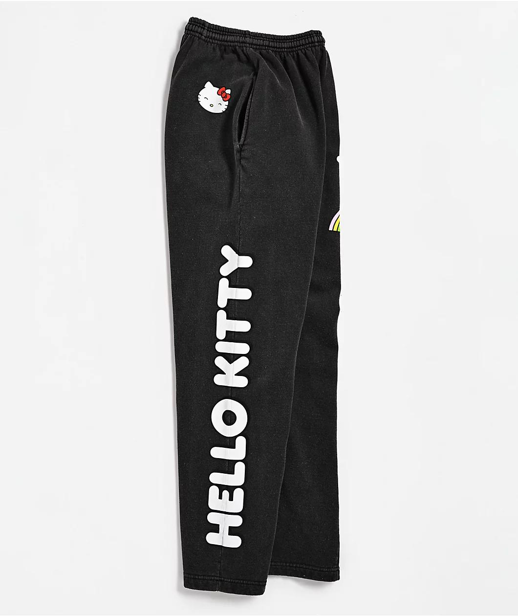 Hello Kitty® & Friends | A.LAB Hello Kitty Over The Rainbow Black Wash Sweatpants Product Image