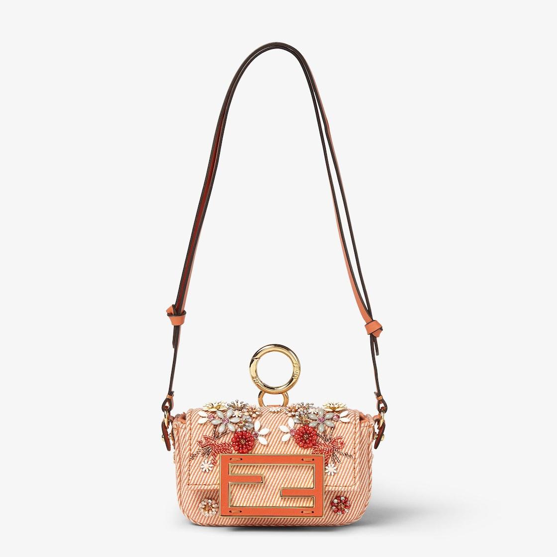 Nano Baguette CharmOrange denim charm with Fendi Flower Bouquet embroidery Product Image