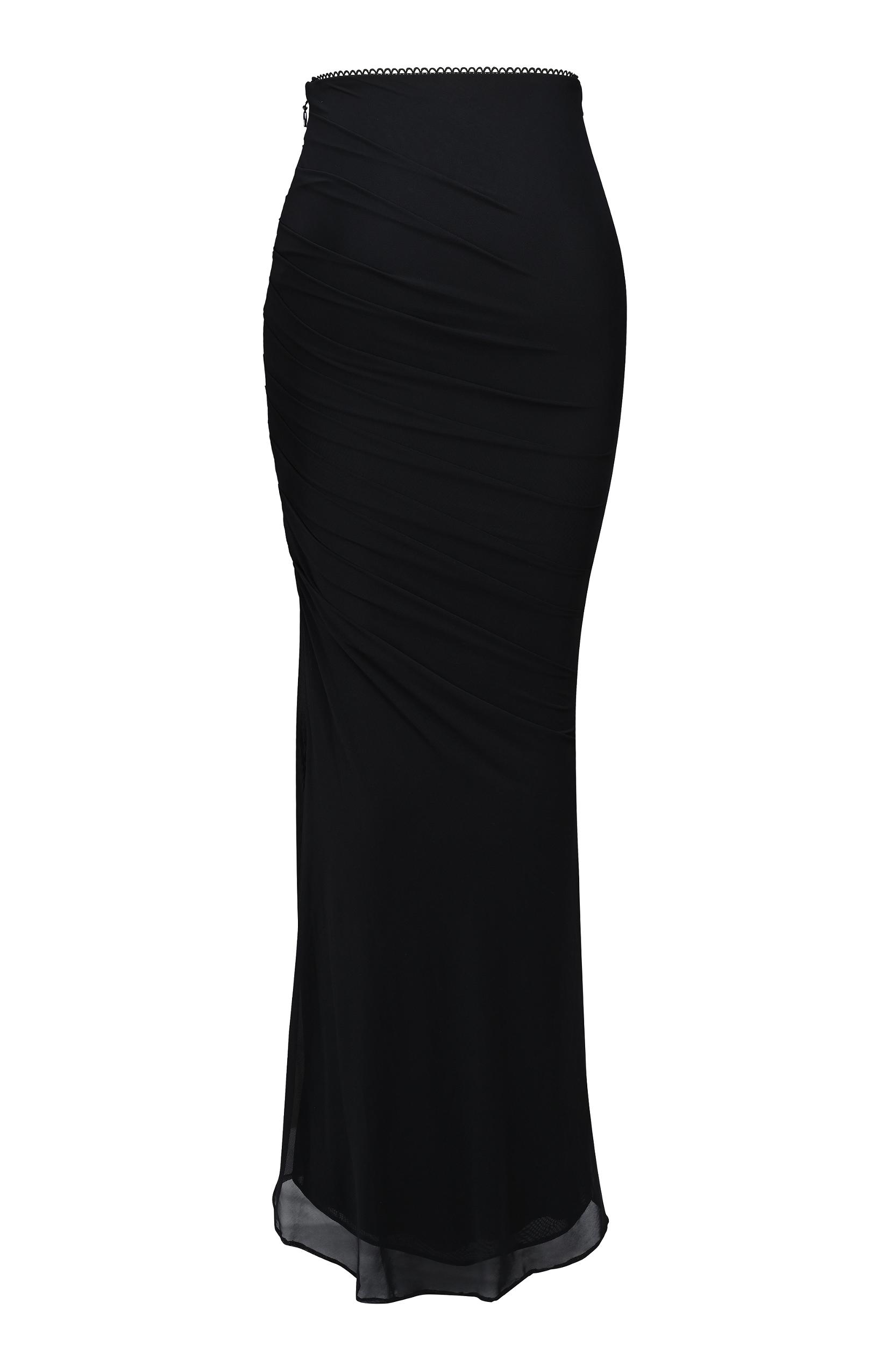 Cassidy  black mesh maxi skirt with fluted hem Product Image