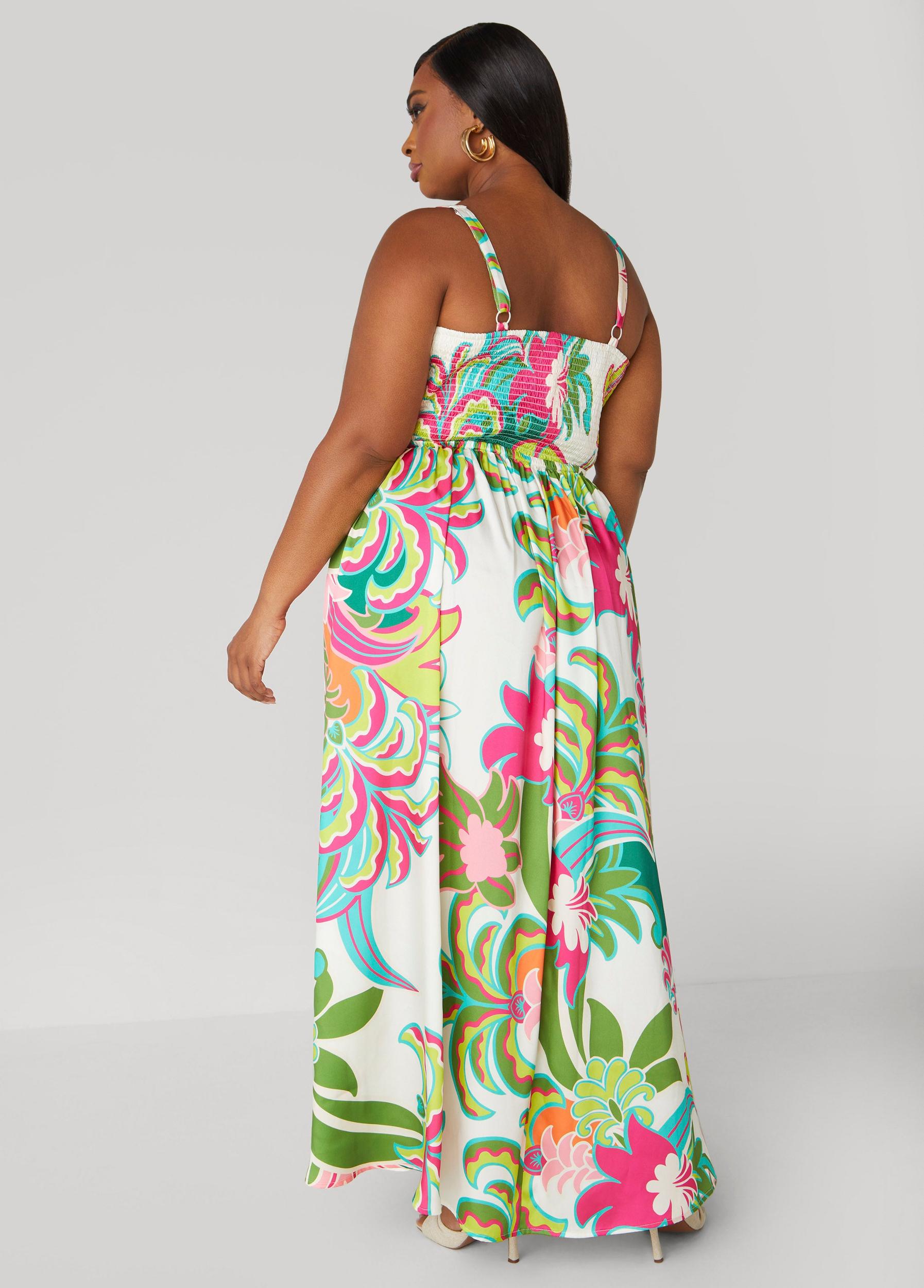 Floral Print Satin Maxi Dress Product Image
