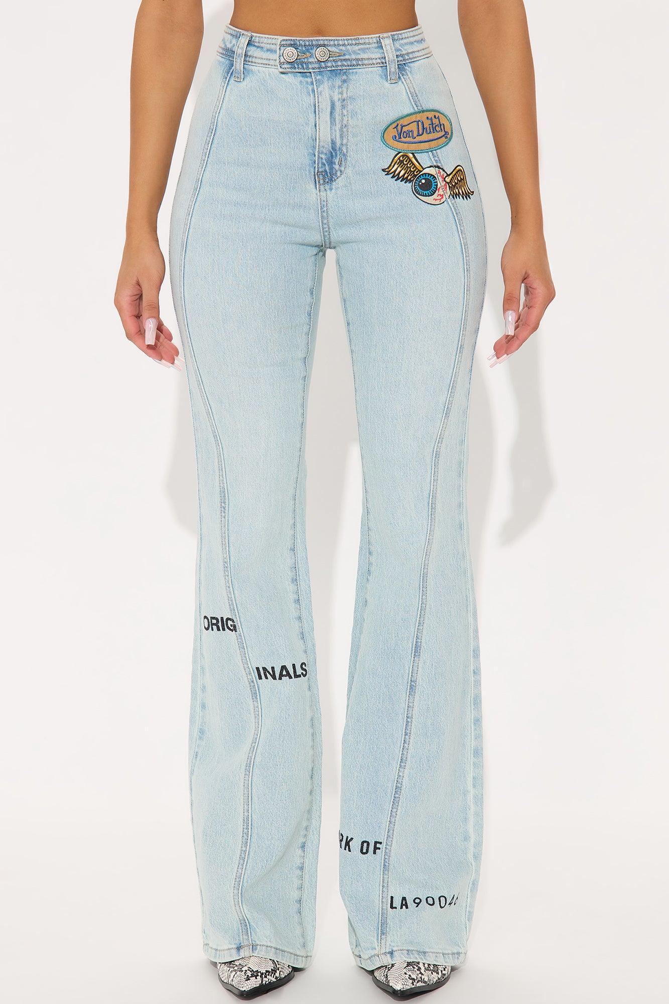Von Dutch Patchwork Flare Leg Jeans - Light Wash Female Product Image