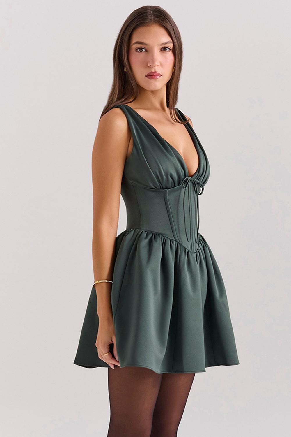 Emmeliette  forest green satin mini dress Product Image