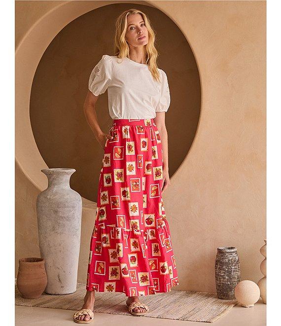 Skies Are Blue Printed Linen Blend Tiered Coordinating Maxi Skirt Product Image