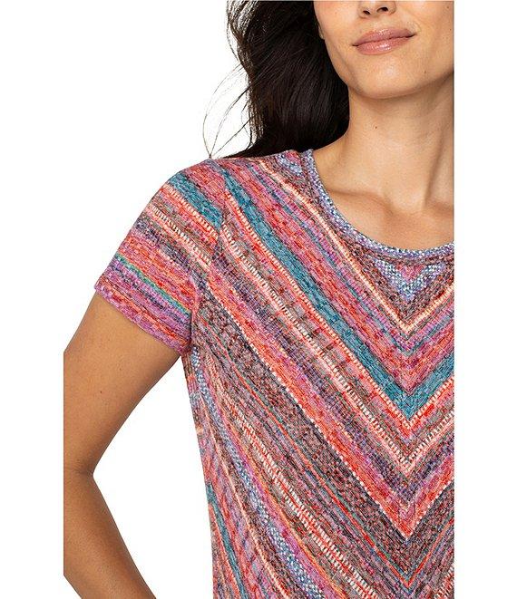 Liverpool Los Angeles Knit Multi Stripe Scoop Neck Short Sleeve Top Product Image