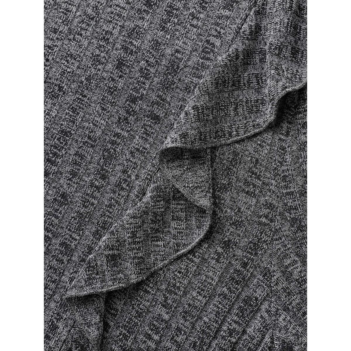 Plus Size Crew Neck Ruffle Trim Knit Dress DarkGray Women Casual Texture Knit Dresses Bloomchic 26/4X Product Image