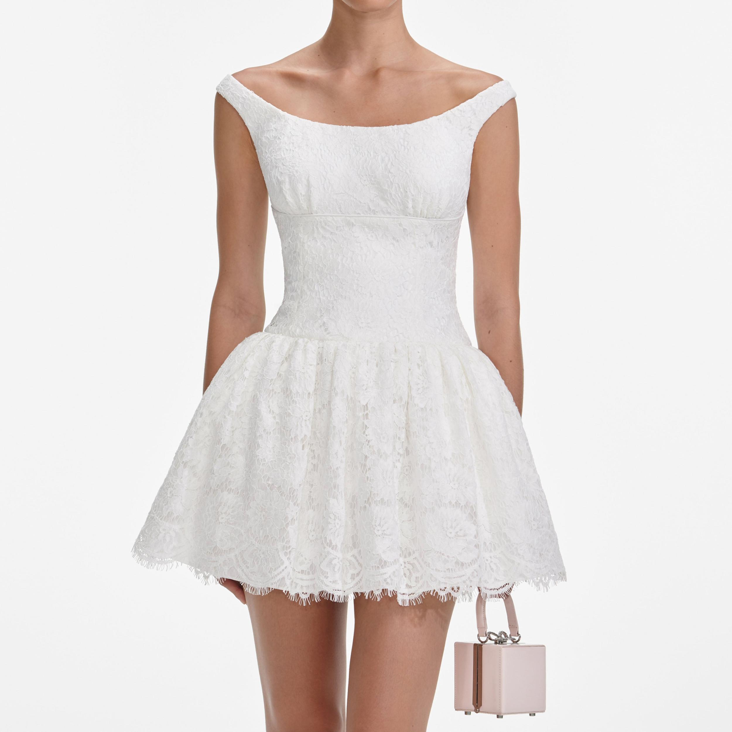 White Floral Lace Mini Dress Product Image