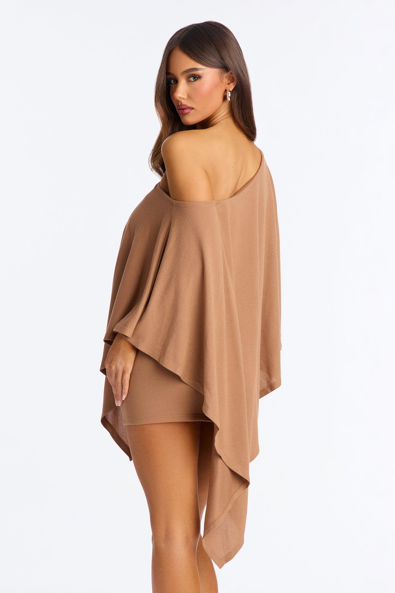 Charlotte Asymmetrical Sweater Mini Dress - Brown Female Product Image