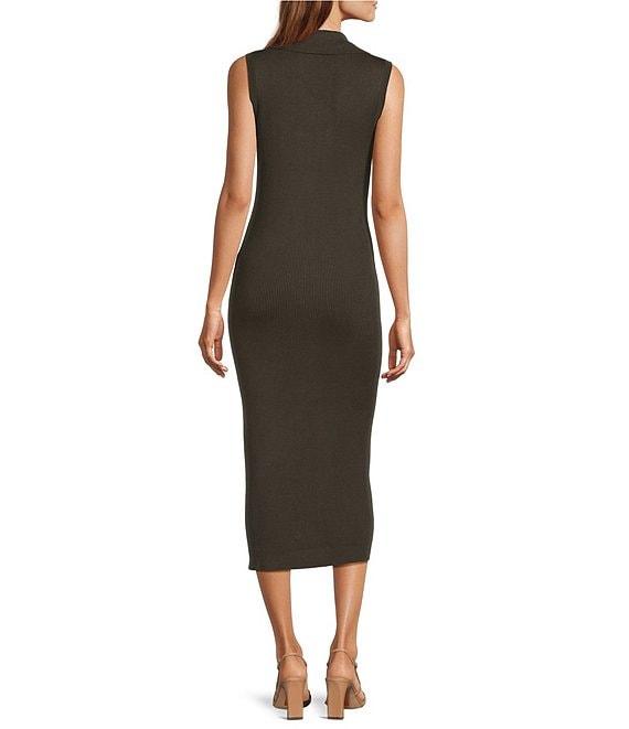Skies Are Blue Rib Knit V Neck Sleeveless Button Front Midi Dress Product Image