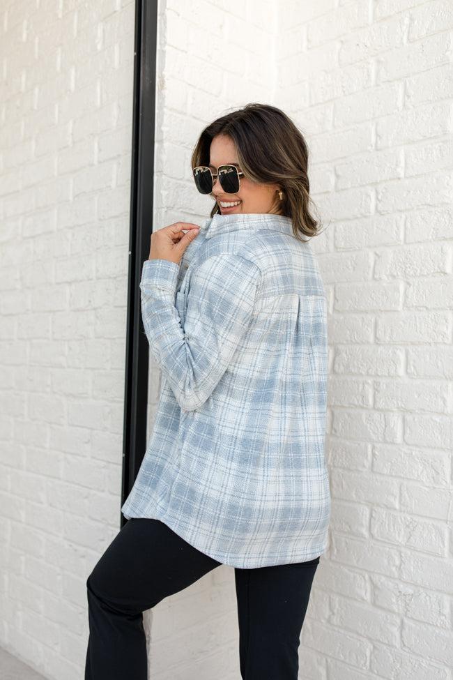 Left Wondering Grey Knit Plaid Shirt FINAL SALE Product Image