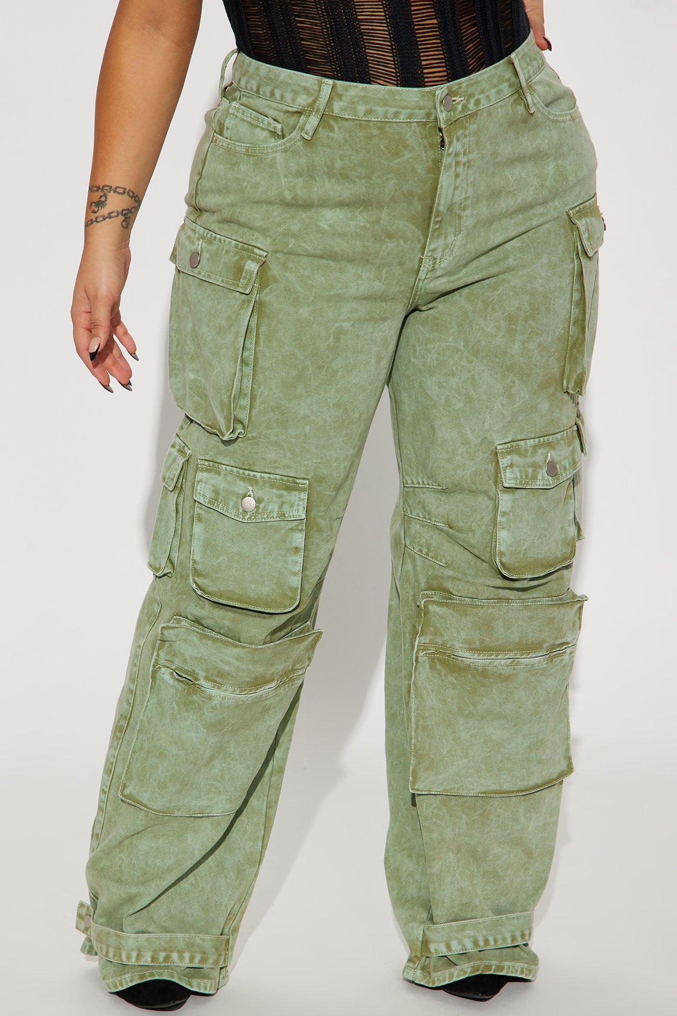 Billie Low Slung Cargo Jeans - Green Product Image